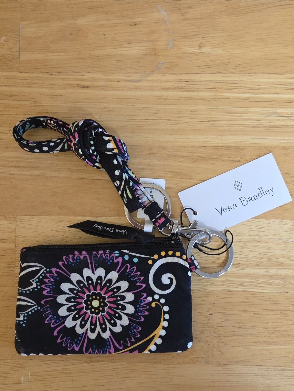 Vera Bradley Wristlet Wallet and Matching Lanyard Black Floral Paisley